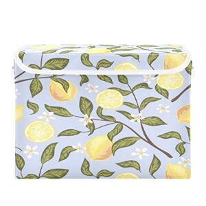 kigai lemon flowers storage basket 16.5×12.6×11.8 in collapsible fabric storage cubes organizer large storage bin with lids and handles for shelves bedroom closet office