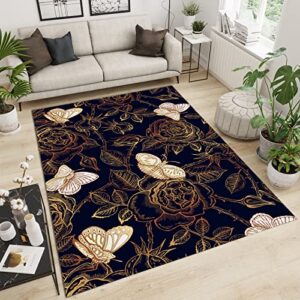 large rugs with thorny roses, cute butterfly area rugs, large area rug pattern clear comfortable feet apply to home decor entryway hallway,3×4ft/90*120cm