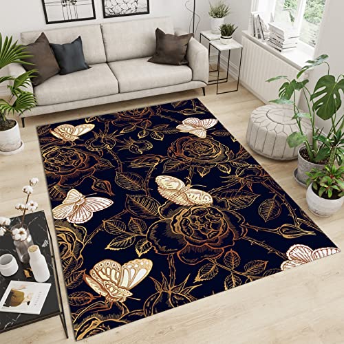 Large Rugs with Thorny Roses, Cute Butterfly Area Rugs, Large Area Rug Pattern Clear Comfortable Feet Apply to Home Decor Entryway Hallway,3×4ft/90*120cm