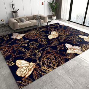 Large Rugs with Thorny Roses, Cute Butterfly Area Rugs, Large Area Rug Pattern Clear Comfortable Feet Apply to Home Decor Entryway Hallway,3×4ft/90*120cm