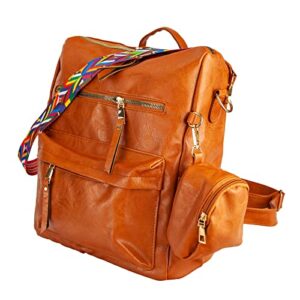 backpack purse for women pu leather handbag fashion shoulder purse cute lady travel bag with adjustable straps (brown)