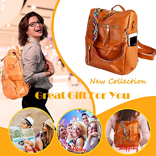 Backpack Purse for Women PU Leather Handbag Fashion Shoulder Purse Cute Lady Travel Bag with Adjustable Straps (Brown)