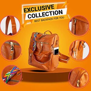 Backpack Purse for Women PU Leather Handbag Fashion Shoulder Purse Cute Lady Travel Bag with Adjustable Straps (Brown)