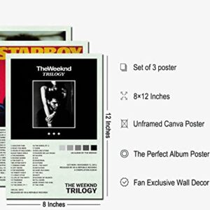 A Set of 3 canvas posters,Trilogy Poster Starboy Poster After Hours Poster, Album Aesthetics 2 Piece Set,8x12IN Canvas Prints Unframed Set of 3