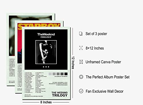 A Set of 3 canvas posters,Trilogy Poster Starboy Poster After Hours Poster, Album Aesthetics 2 Piece Set,8x12IN Canvas Prints Unframed Set of 3