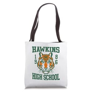 stranger things hawkins 1986 high school logo tote bag