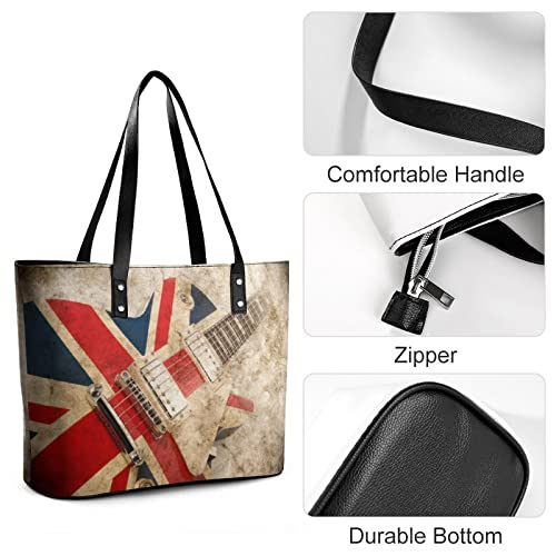 Womens Handbag British Flag Guitar Leather Tote Bag Top Handle Satchel Bags For Lady