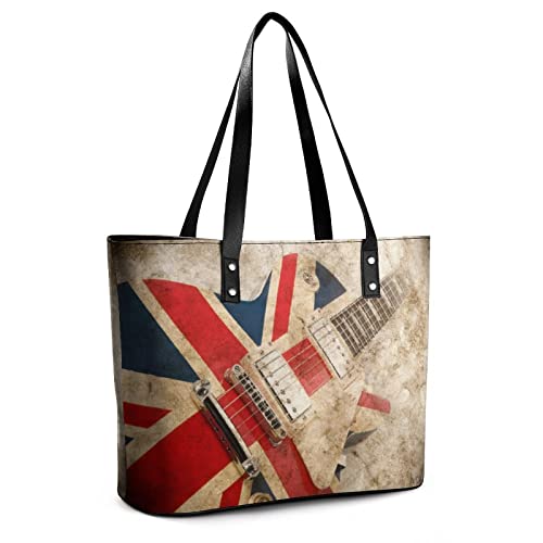 Womens Handbag British Flag Guitar Leather Tote Bag Top Handle Satchel Bags For Lady