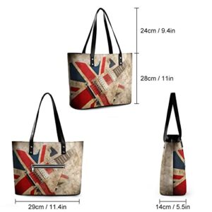 Womens Handbag British Flag Guitar Leather Tote Bag Top Handle Satchel Bags For Lady