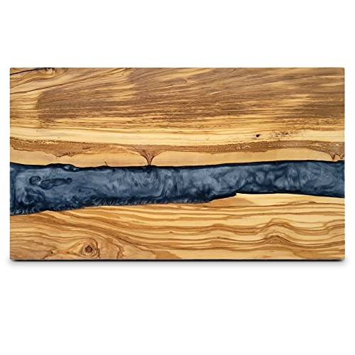 THE LIVE EDGE - Olive Wood Black Charcuterie Board Serving Platter | Handmade Epoxy Cutting Board | Resin Meat and Cheese Tray | Breakfast Board | Wooden Cheese Boards Charcuterie Boards Gift Set