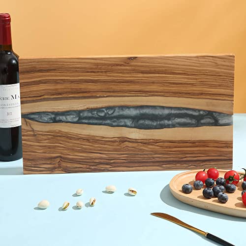 THE LIVE EDGE - Olive Wood Black Charcuterie Board Serving Platter | Handmade Epoxy Cutting Board | Resin Meat and Cheese Tray | Breakfast Board | Wooden Cheese Boards Charcuterie Boards Gift Set