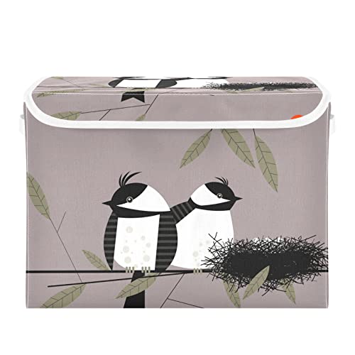 WELLDAY Birds Storage Baskets Foldable Cube Storage Bin with Lids and Handle, 16.5x12.6x11.8 In Storage Boxes for Toys, Shelves, Closet, Bedroom, Nursery