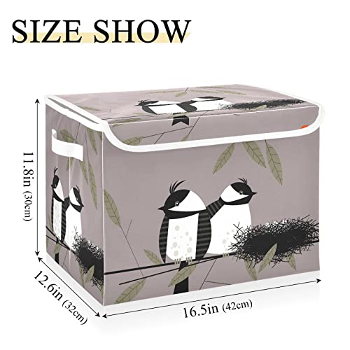 WELLDAY Birds Storage Baskets Foldable Cube Storage Bin with Lids and Handle, 16.5x12.6x11.8 In Storage Boxes for Toys, Shelves, Closet, Bedroom, Nursery