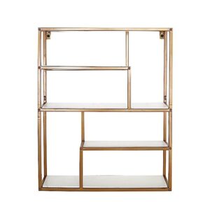 white gold 22″ rectangular 4 tier metal wood geometric hanging shelf party home cnfvr123