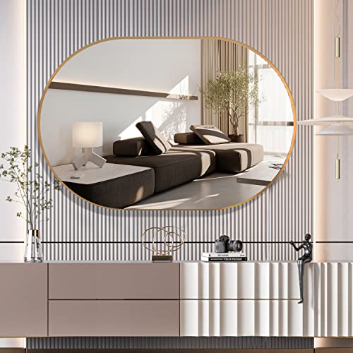 NEUWEABY Oval Bathroom Mirror Capsule Wall Vanity Mirror, 20"x30" Pill Mirrors Wall Mounted Mirror, Large Modern Mirror with Gold Metal Frame, Decor for Entryway, Bedroom, Living Room