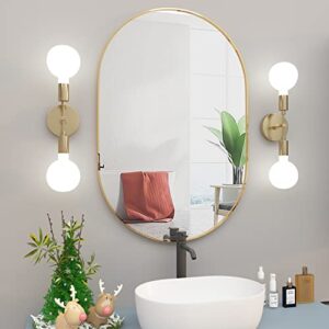 NEUWEABY Oval Bathroom Mirror Capsule Wall Vanity Mirror, 20"x30" Pill Mirrors Wall Mounted Mirror, Large Modern Mirror with Gold Metal Frame, Decor for Entryway, Bedroom, Living Room