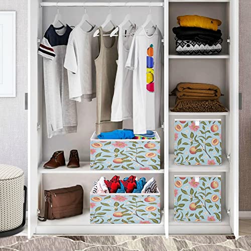 Kigai Lemon Peach Cube Storage Bins - 11x11x11 In Large Foldable Storage Basket Fabric Storage Baskes Organizer for Toys, Books, Shelves, Closet, Home Decor