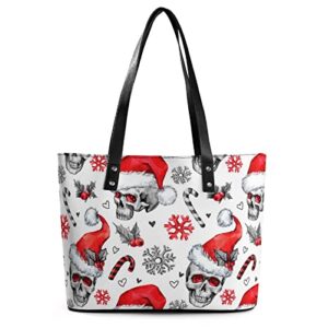 womens handbag skull pattern christmas snowflakes leather tote bag top handle satchel bags for lady