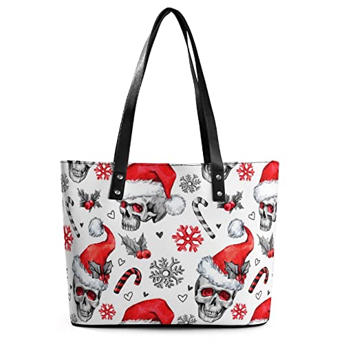 Womens Handbag Skull Pattern Christmas Snowflakes Leather Tote Bag Top Handle Satchel Bags For Lady