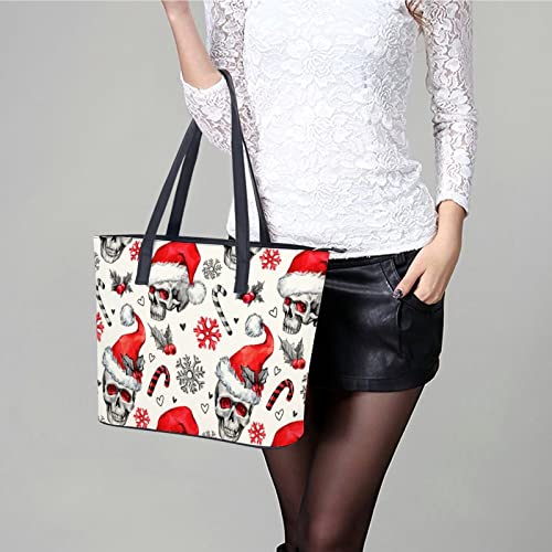 Womens Handbag Skull Pattern Christmas Snowflakes Leather Tote Bag Top Handle Satchel Bags For Lady