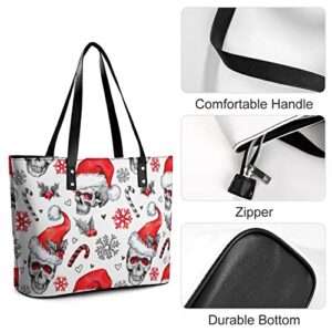 Womens Handbag Skull Pattern Christmas Snowflakes Leather Tote Bag Top Handle Satchel Bags For Lady