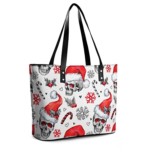 Womens Handbag Skull Pattern Christmas Snowflakes Leather Tote Bag Top Handle Satchel Bags For Lady