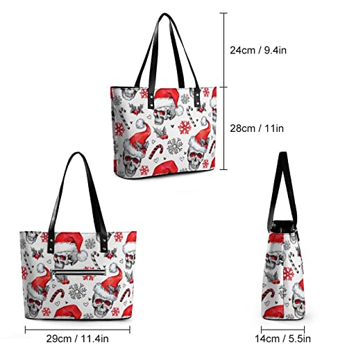 Womens Handbag Skull Pattern Christmas Snowflakes Leather Tote Bag Top Handle Satchel Bags For Lady