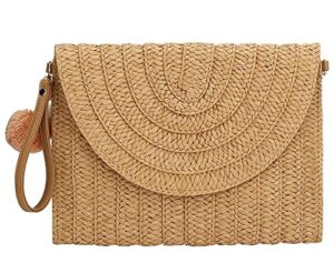 fgss womens straw clutch purses summer beach bags woven envelope handbags wallet