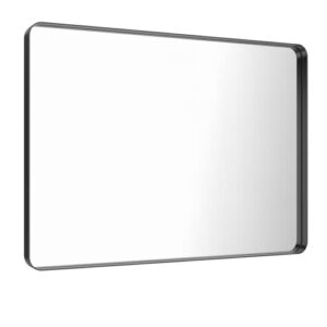 LOAAO 48X32 Inch Black Metal Framed Bathroom Mirror for Wall, Matte Black Bathroom Vanity Mirror Farmhouse, Large Rounded Rectangle Mirror, Anti-Rust, Tempered Glass, Hangs Horizontally or Vertically