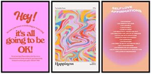 affirmations preppy room decor aesthetic – 12×16 inches unframed set of 3 posters for room aesthetic – inspirational wall art room decor for teen girls – affirmation wall decor living room – abstract wall art bedroom – apartment decor – pink room decor –