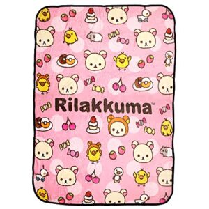 san-x rilakkuma korilakuma and kiiroitori soft plush fleece throw blanket 45″ x 60″