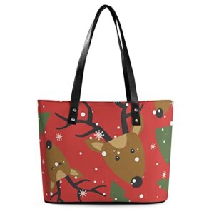 womens handbag christman deer tree snowflake leather tote bag top handle satchel bags for lady