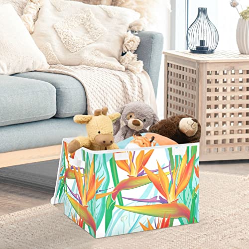 WELLDAY Birds Of Paradise Flower Storage Baskets Foldable Cube Storage Bin with Lids and Handle, 16.5x12.6x11.8 In Storage Boxes for Toys, Shelves, Closet, Bedroom, Nursery