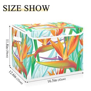 WELLDAY Birds Of Paradise Flower Storage Baskets Foldable Cube Storage Bin with Lids and Handle, 16.5x12.6x11.8 In Storage Boxes for Toys, Shelves, Closet, Bedroom, Nursery