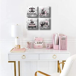 Fashion Pink Wall Decorations - Grey Wall Decor for Bedroom - Women Satchel Painting Pictures Wall Art - Book Canvas Prints for Home Decor 10"x 10"x 4 Panel