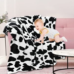 Cow Print Blanket Super Soft Blanket Plush Blanket for All-Season, Throws for Daughter Adults Students Teen, Black, 50"x60"