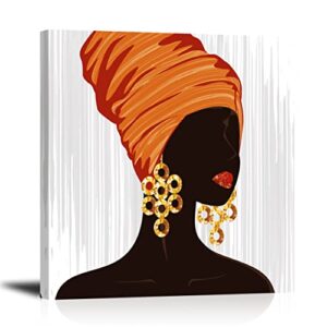 african american wall art for living room black girl women canvas wall art abstract modern indian women wall decor pop beautiful gold earrings print painting poster for bathroom bedroom bar office 12×12 inch