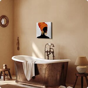 African American Wall Art for Living Room Black Girl Women Canvas Wall Art Abstract Modern Indian Women Wall Decor Pop Beautiful Gold Earrings Print Painting Poster for Bathroom Bedroom Bar Office 12x12 Inch