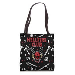 stranger things hellfire club textbook pattern tote bag