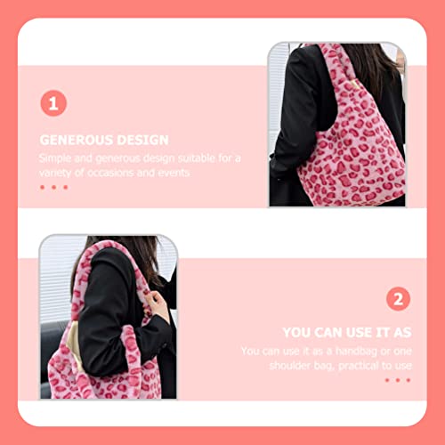 Plush Shoulder Bag Fluffy Leopard Print Tote Bag Cute Fuzzy Underarm Bag Handbag Bag Winter for Women Girls Pink