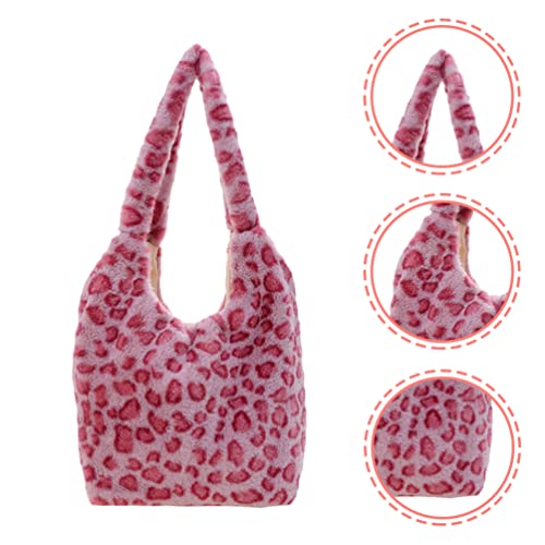 Plush Shoulder Bag Fluffy Leopard Print Tote Bag Cute Fuzzy Underarm Bag Handbag Bag Winter for Women Girls Pink