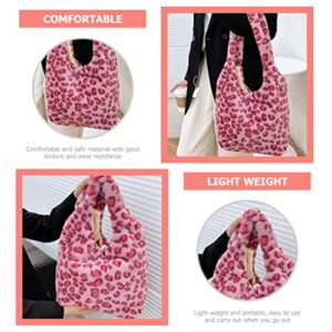 Plush Shoulder Bag Fluffy Leopard Print Tote Bag Cute Fuzzy Underarm Bag Handbag Bag Winter for Women Girls Pink