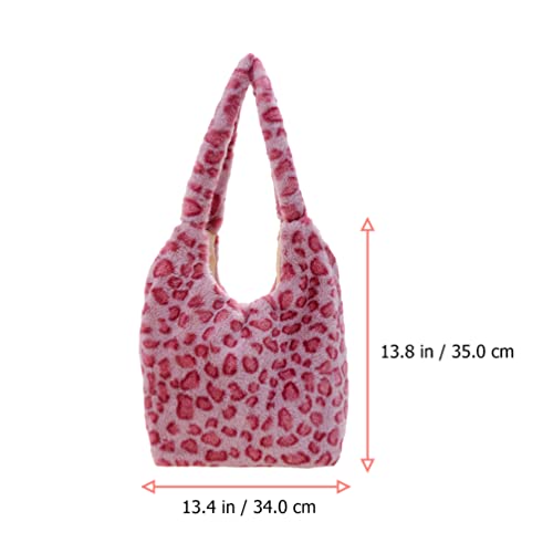 Plush Shoulder Bag Fluffy Leopard Print Tote Bag Cute Fuzzy Underarm Bag Handbag Bag Winter for Women Girls Pink