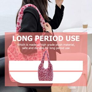 Plush Shoulder Bag Fluffy Leopard Print Tote Bag Cute Fuzzy Underarm Bag Handbag Bag Winter for Women Girls Pink