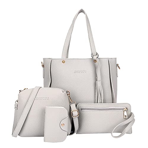 Karymi Fashion Upgrade 4pcs Set Handbags, Wallet Tote Bag Shoulder Bag Top Handle Satchel, Suitable for Appointments, Shopping, Work, Travel, Parties and Other Occasions (Gray)