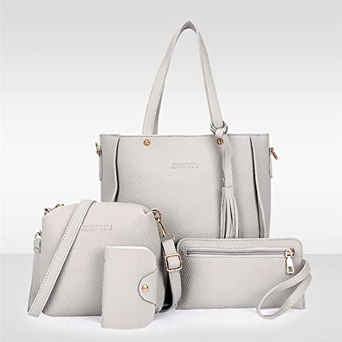 Karymi Fashion Upgrade 4pcs Set Handbags, Wallet Tote Bag Shoulder Bag Top Handle Satchel, Suitable for Appointments, Shopping, Work, Travel, Parties and Other Occasions (Gray)