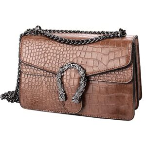 crossbody shoulder bag for women luxurious snake print leather chain tote evening square handbag satchel purse khaki