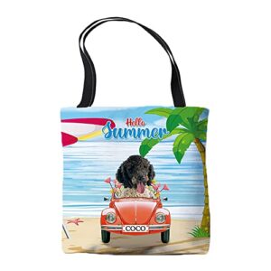 custom portuguese water dog drive a car tote bag hello summer beach sea aesthetic shoulder bag for school work