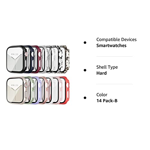 14 Pack Apple Watch Case with Tempered Glass Screen Protector for Apple Watch SE 44mm Series 6/5/4,Anotch Full Coverage Hard PC Protective Cover HD Ultra-Thin Guard Bumper for iWatch 44mm Accessories