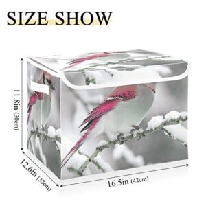 WELLDAY Winter Birds Snow Branch Storage Baskets Foldable Cube Storage Bin with Lids and Handle, 16.5x12.6x11.8 In Storage Boxes for Toys, Shelves, Closet, Bedroom, Nursery